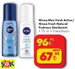 NİVEA MEN FRESH ACTİVE/ NİVEA FRESH NATURAL PUDRASIZ DEODORANT • 75 ML • ERKEK/KADIN NİVEA MEN FRESH ACTİVE/ NİVEA FRESH NATURAL PUDRASIZ DEODORANT • 75 ML • ERKEK/KADIN